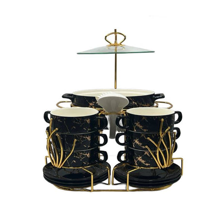 Soup Set With Gold Stand (Black Golden)