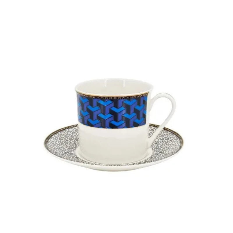 Cup & Saucer Set Blue Grey (6pcs Set)