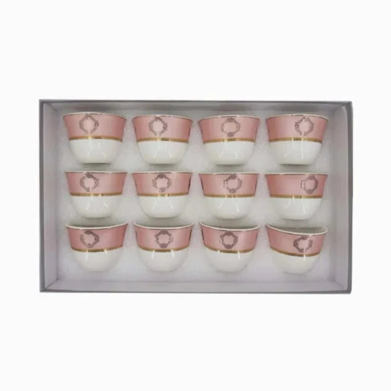 Green Tea Cup Set White & Pink (12pcs Set)