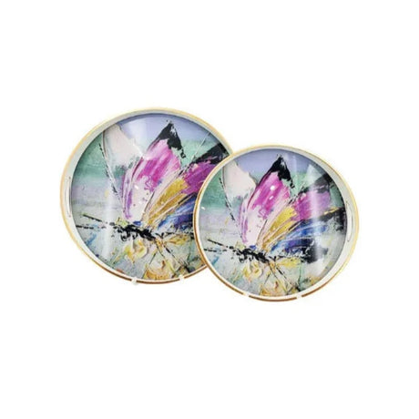 Round Serving Tray Colorful Bee (Set of 2)