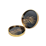 Round Serving Tray Floral Black & Gold (Set of 2)