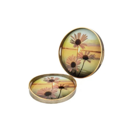 Round Serving Tray Sunflower (Set of 2)