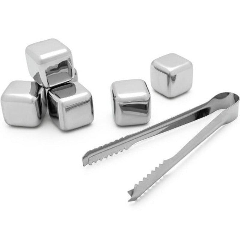 Stainless Steel Ice Cubes 6Pcs With Ice Tong