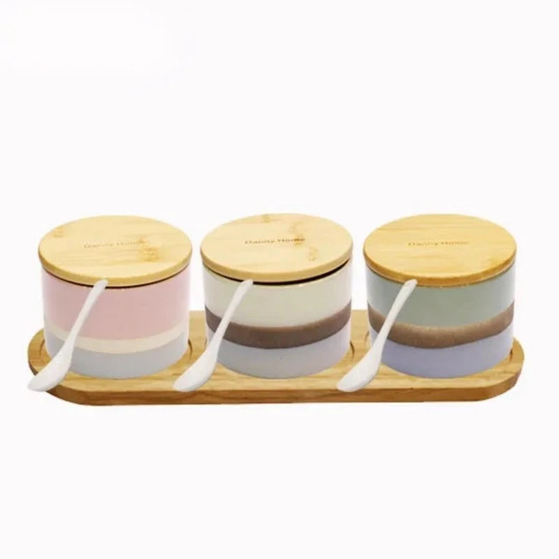 3pcs Jar Set With Wooden Tray