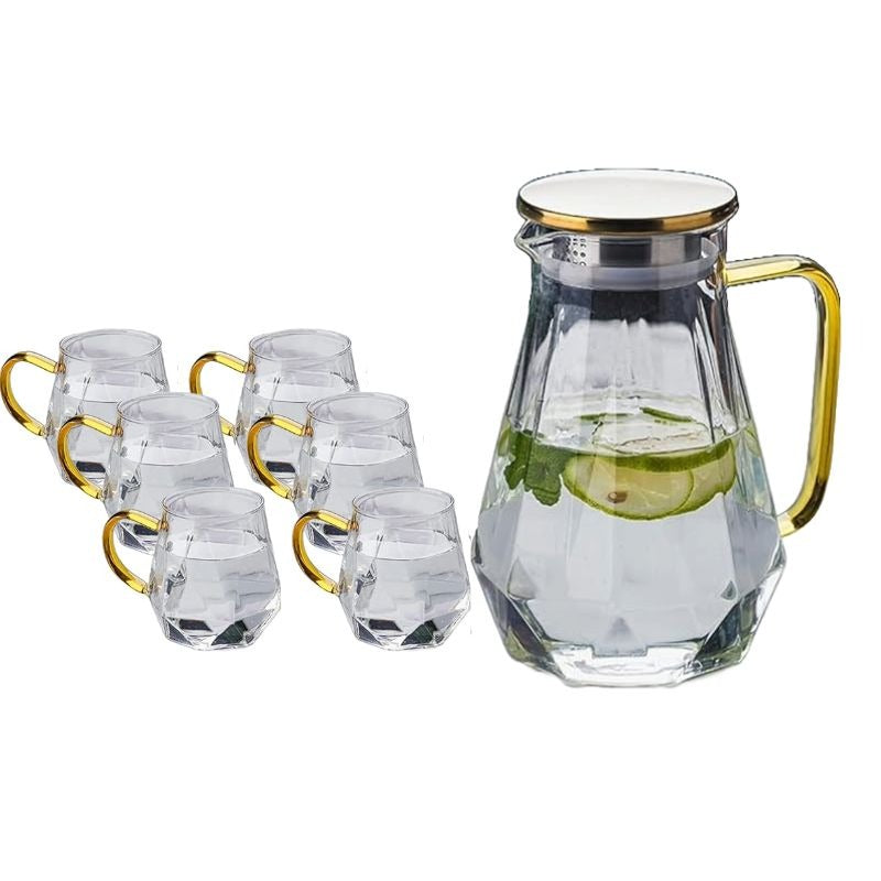 Glass Slash Jug Silver With Steel Lid (Set of 7)