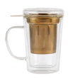 Double wall glass with gold stainless steal infuser 300ml