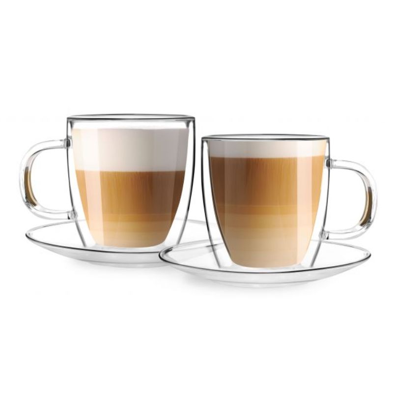 Set of 2 double wall glasses with saucer 250ml