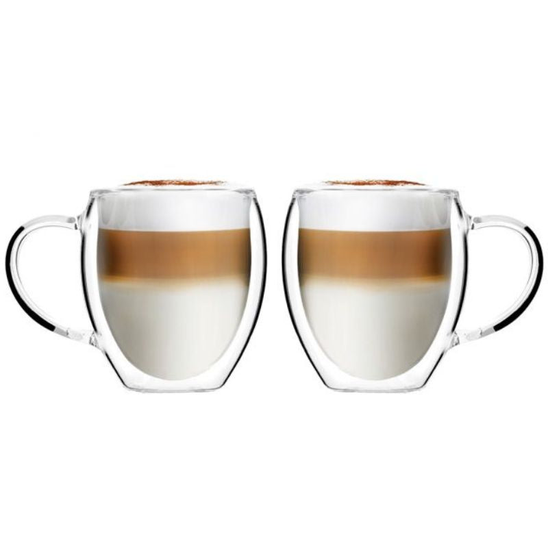 Set of 2 double wall glasses with handle 250ml