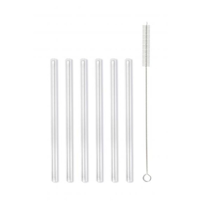 Set of 6 glass straws transparent 15cm