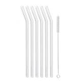 Set of 6 glass straws transparent curved 23cm