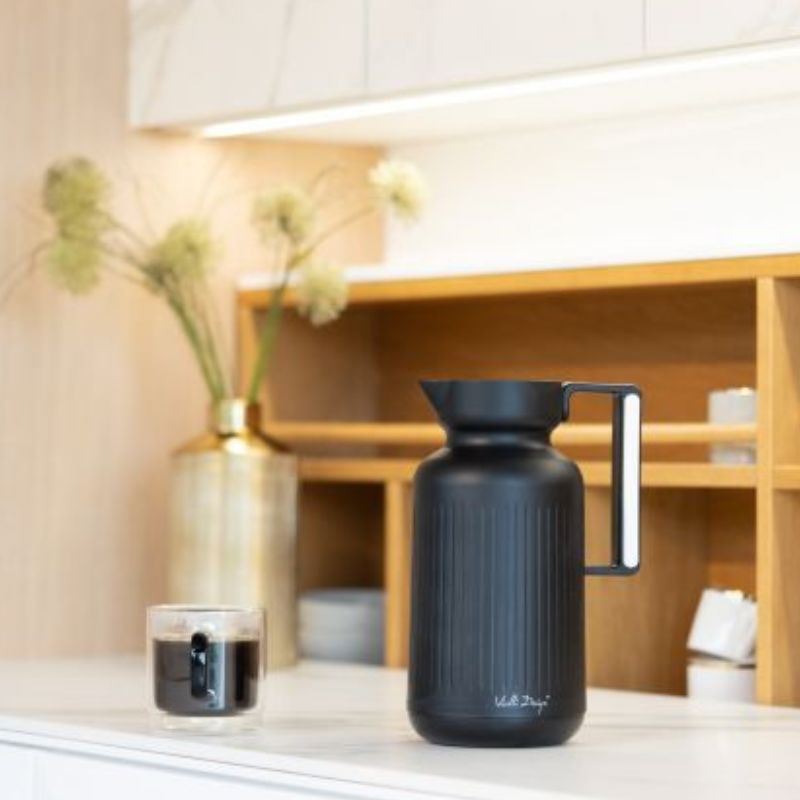 Thermos with glass inner 1L black