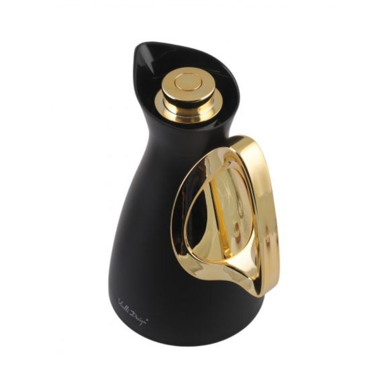 Thermos with glass inner 1L black and gold