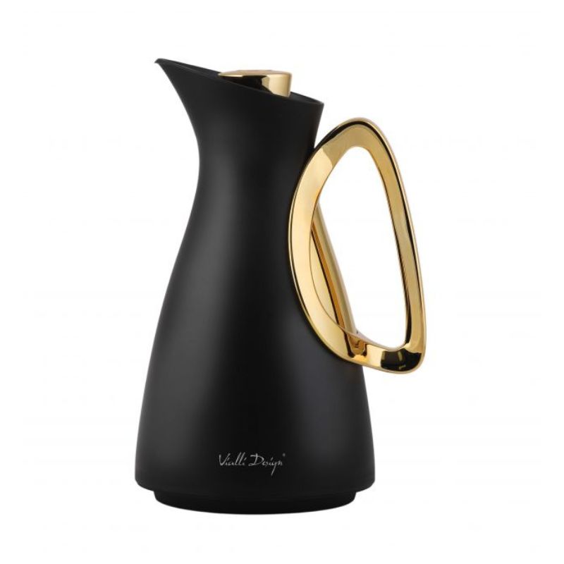 Thermos with glass inner 1L black and gold