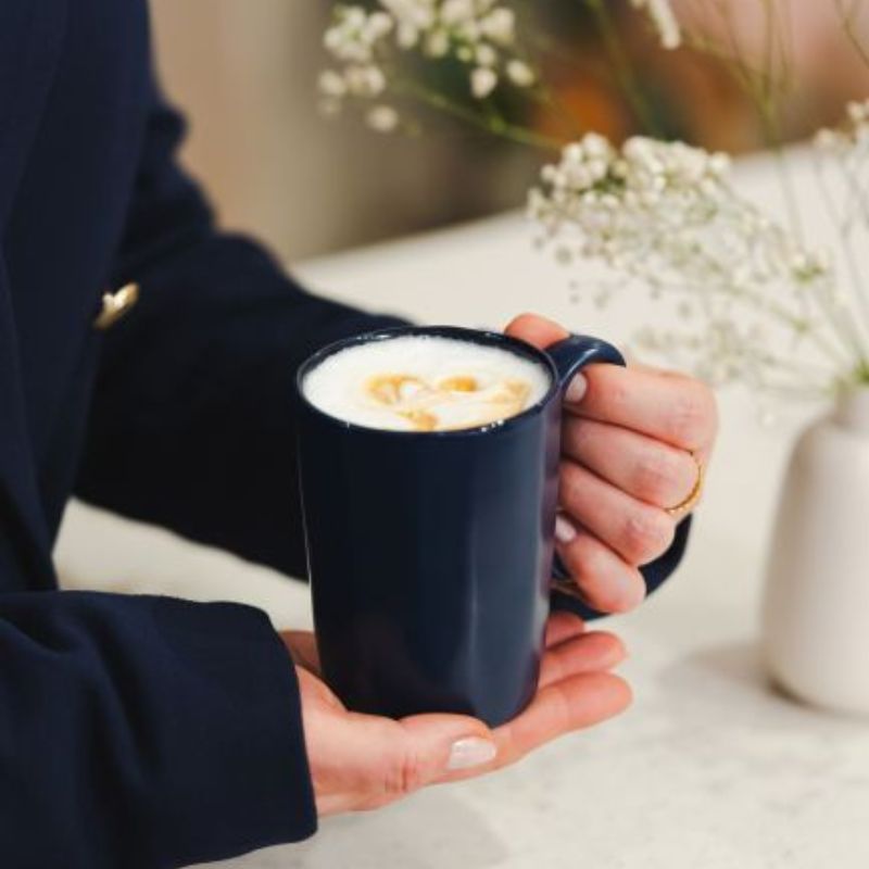 2 ceramic mugs with handle for espresso 80ml navy blue