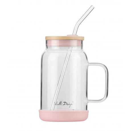 jar with straw 600ml pink