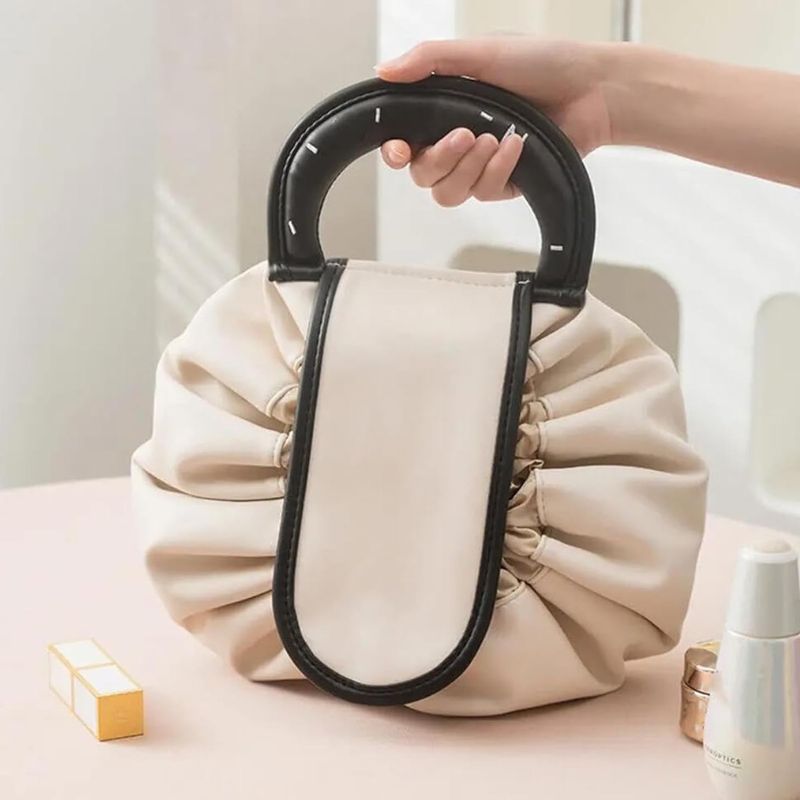 Smooth Makeup Handbag with Tightening Cord