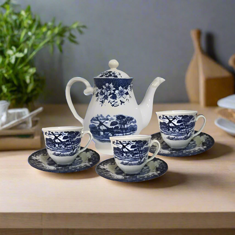 Windmill Blue Ceramic Tea Set 24pcs