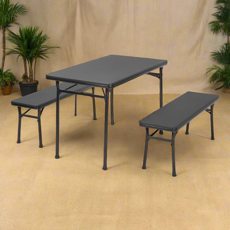 3-Piece Indoor Outdoor Table and 2 Bench Tailgate Set