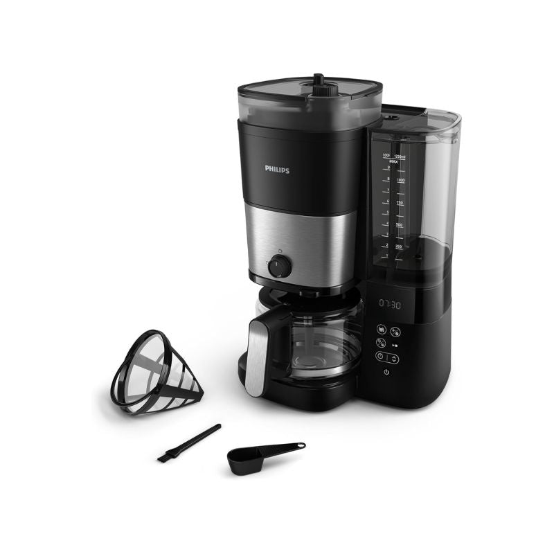 Drip coffee maker with built-in grinder