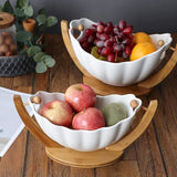 Fruit Basket With Wooden Holder White