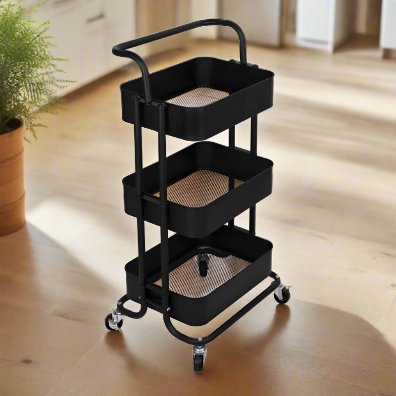 3-Tier Kitchen Dining Serving Trolley Black