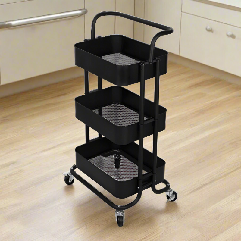 3-Tier Kitchen Dining Serving Trolley Metal Black