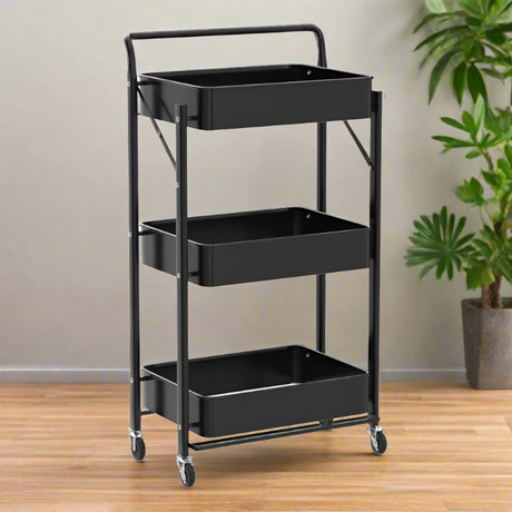 3-Tier Foldable & Rolling Metal Kitchen Trolley