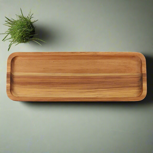 Rectangle Long Tray Round Base Wood