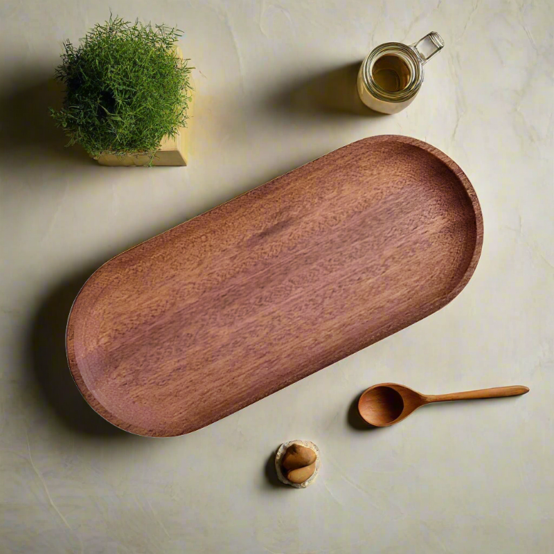 Oval Tray Long Round Base Wood