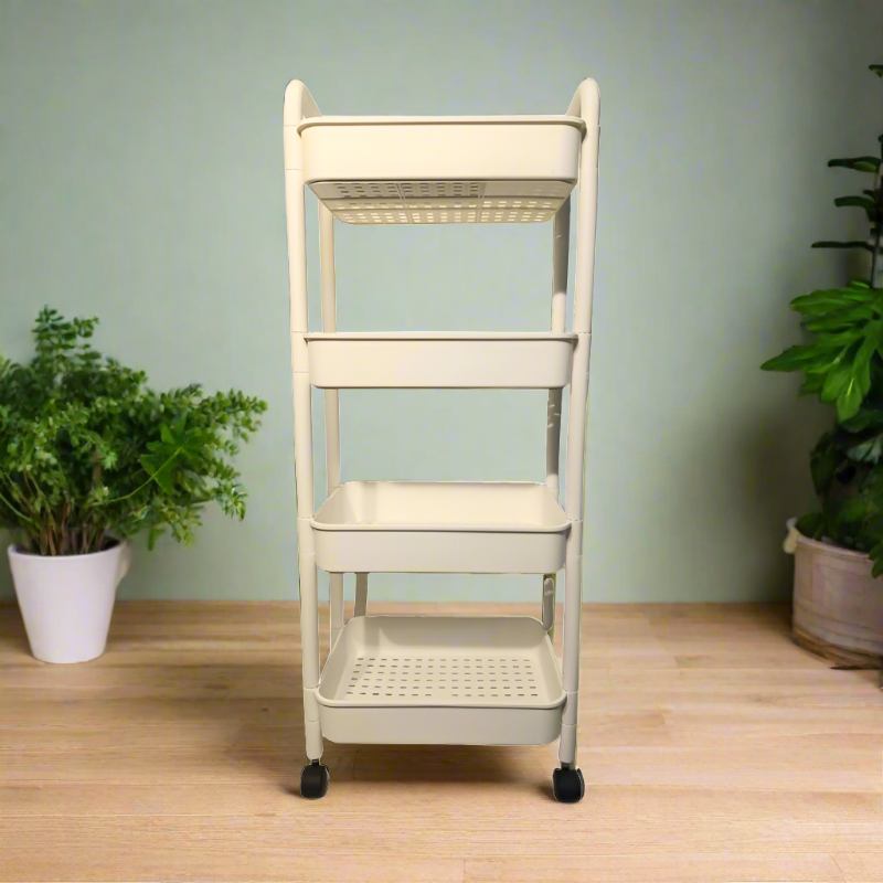 4-Tier Plastic Kitchen Trolley With Wheels