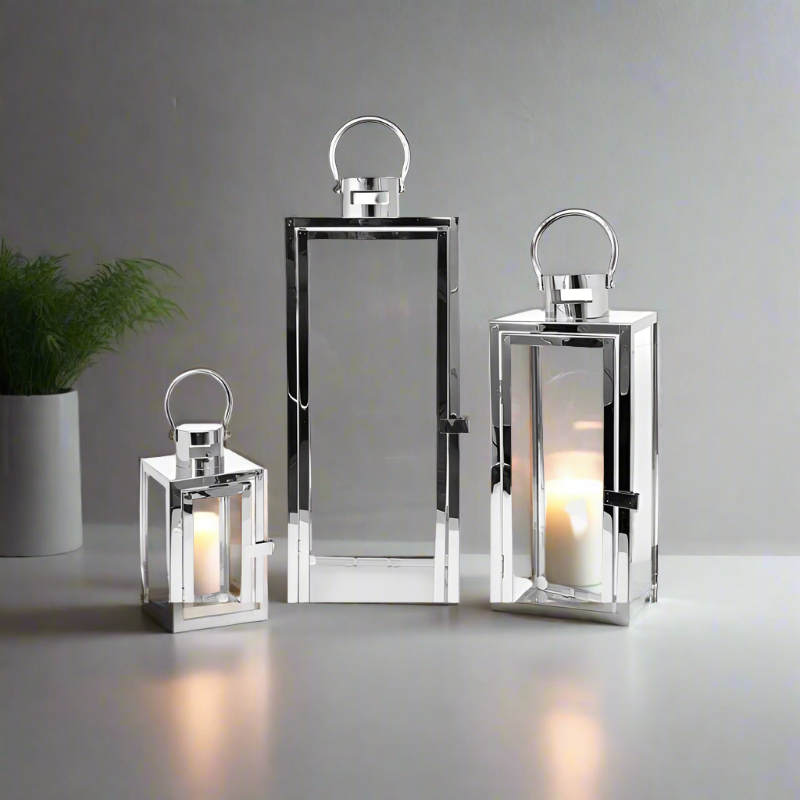 Stainless Steel Lanterns Silver Set of 3pcs