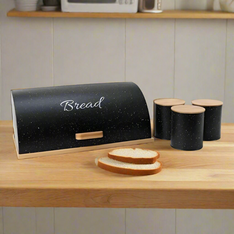 Bread Box Metal Set of 4 Black