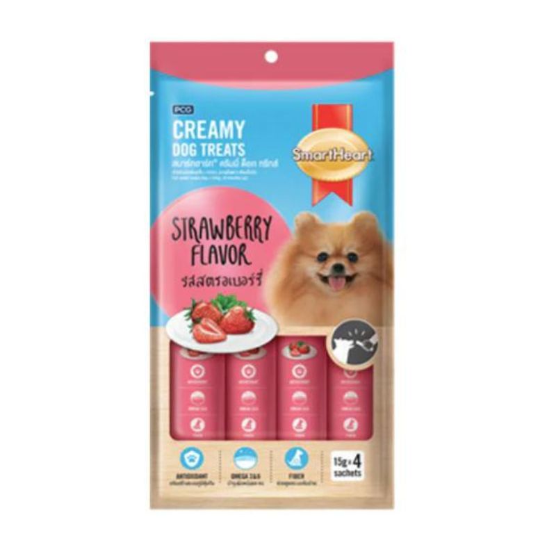 SmartHeart Creamy Dog Treats Strawberry 60gm (Pack of 12)