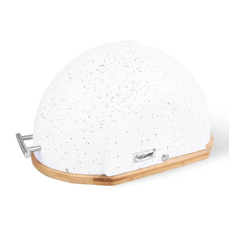 Oval Bread Box with Wooden Base White