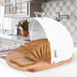 Oval Bread Box with Wooden Base White