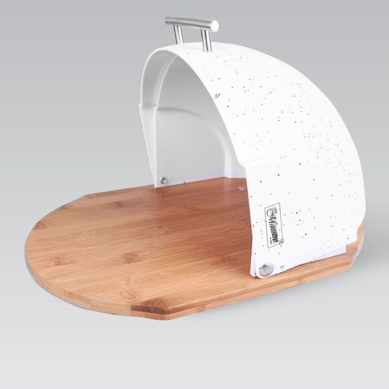 Oval Bread Box with Wooden Base White