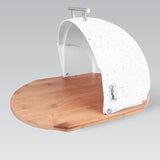 Oval Bread Box with Wooden Base White