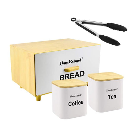 Bread Box Wooden Set of 3 White