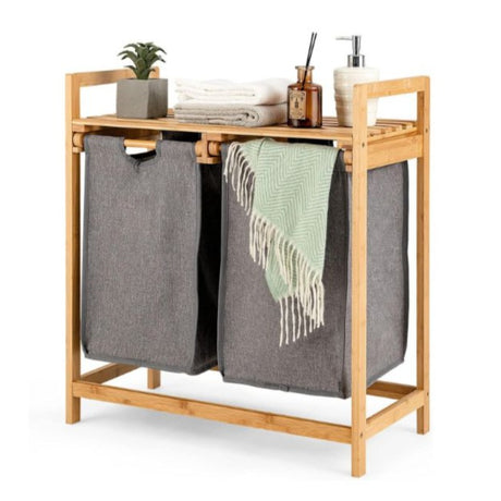 Bamboo Laundry Hamper with Dual Compartments