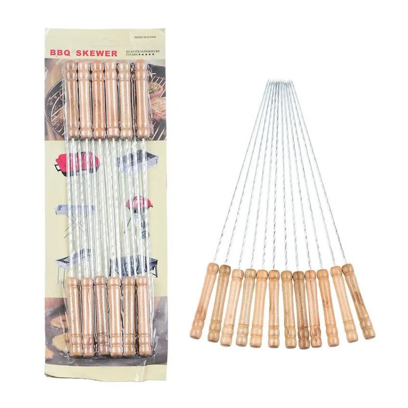 Kabob Skewers Wooden Handle Stainless Steel 12pcs