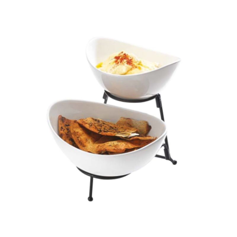 2 Tier Oval Deep Bowl With Black Stand