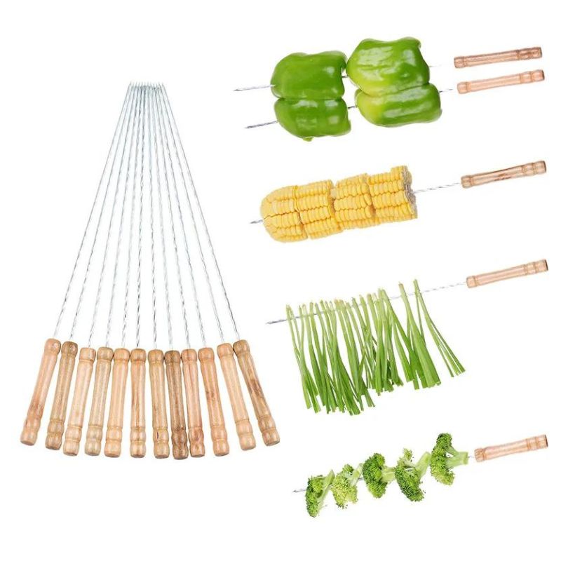 Kabob Skewers Wooden Handle Stainless Steel 12pcs