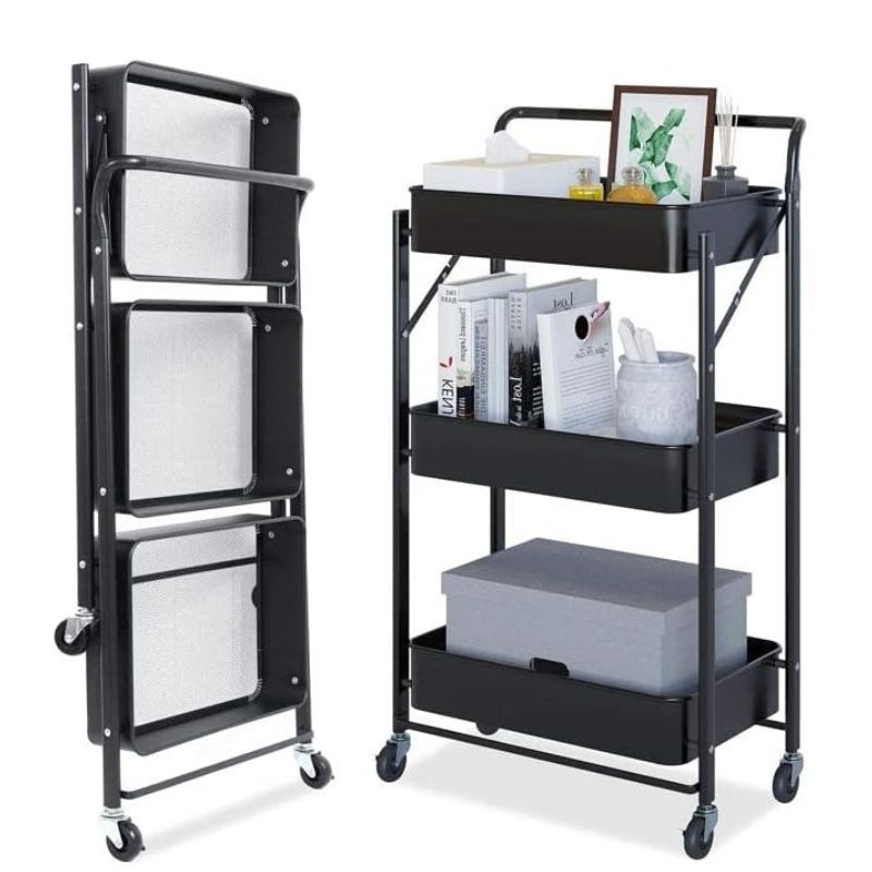 3-Tier Foldable & Rolling Metal Kitchen Trolley