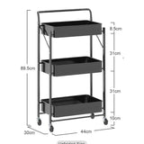 3-Tier Foldable & Rolling Metal Kitchen Trolley