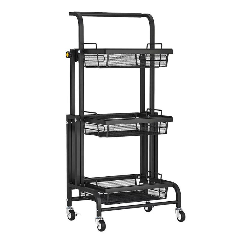 3-Tier Foldable & Rolling Metal Kitchen Trolley