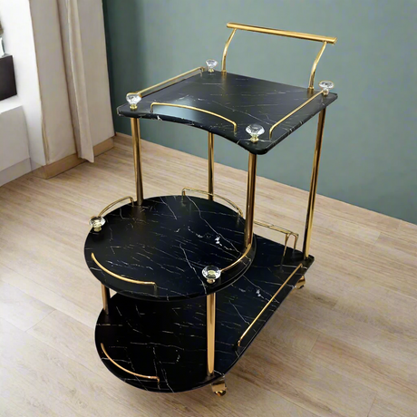 Euro Gold Kitchen Tea Trolley Black Marble Finish