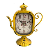 Vintage Table Clock Kettle Shape Yellow