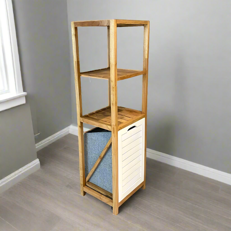 Wooden Laundry Basket With Shelves