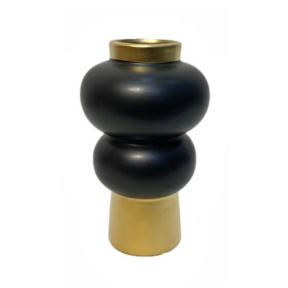 Ceramic Flower Vase Black & Gold Medium