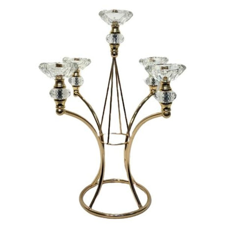 Candle Holder Crystal Gold 5 Sticks